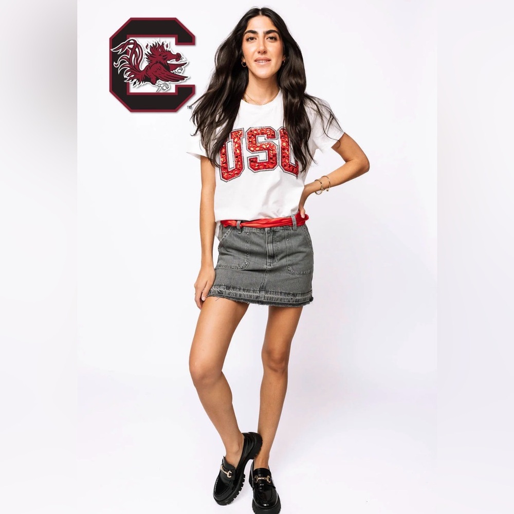 Licensed Black Red Jeweled Tee  Gamecocks University of South Carolina  New L